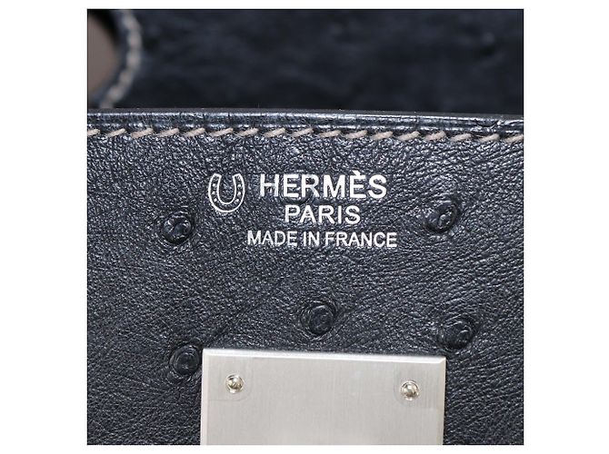 Hermès Borsa Birkin 30 Hermes Struzzo Black/Gris Agate Palladium Spazzolato Special Order Nero - vista 6