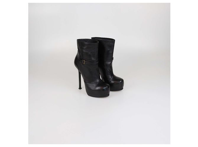 Stivaletti platform in pelle nera Yves Saint Laurent Nero - vista 2