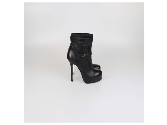 Stivaletti platform in pelle nera Yves Saint Laurent Nero - vista 3
