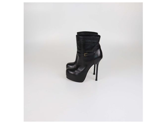 Stivaletti platform in pelle nera Yves Saint Laurent Nero - vista 4