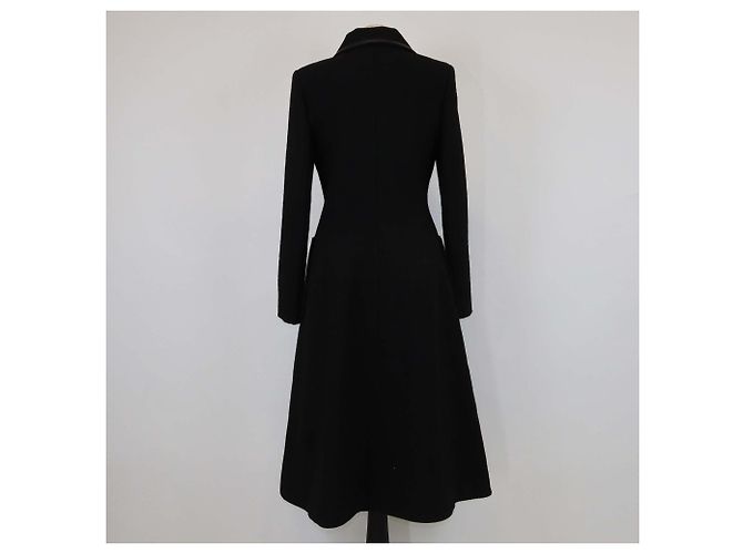 Loewe Black Wool Leather Trim Long Coat - view 3