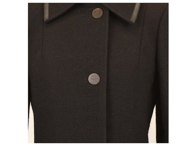 Loewe Black Wool Leather Trim Long Coat - view 4