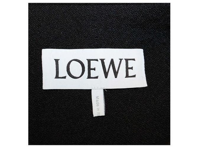 Loewe Black Wool Leather Trim Long Coat - view 5