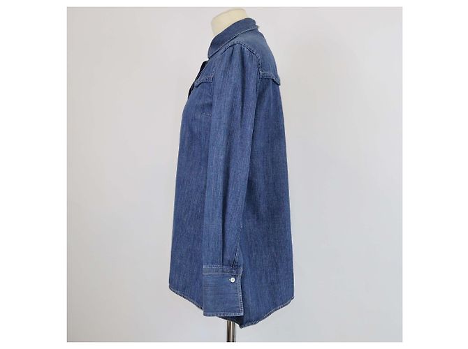 Camicia a maniche lunghe in denim lavato blu Brunello Cucinelli - vista 2