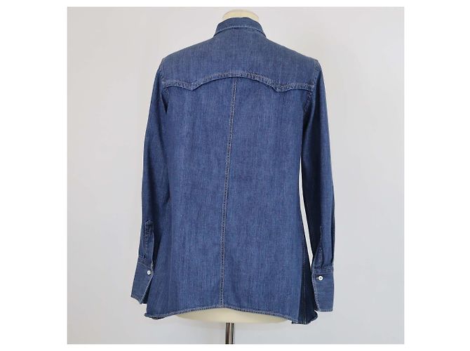 Camicia a maniche lunghe in denim lavato blu Brunello Cucinelli - vista 3