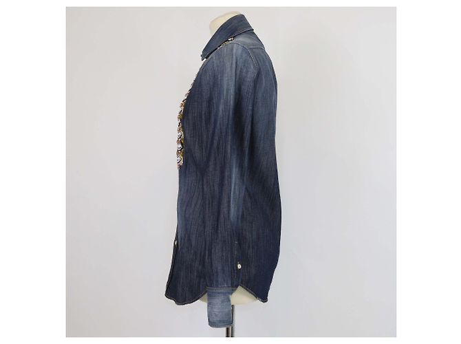 Camicia a maniche lunghe Dsquared2 in denim blu con perline - vista 2