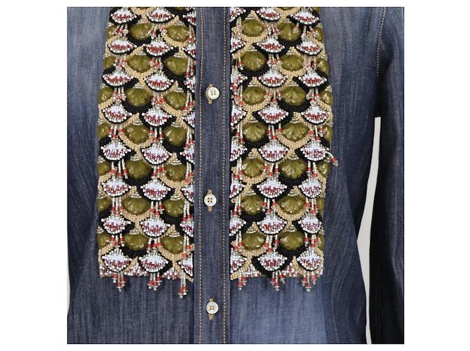 Camicia a maniche lunghe Dsquared2 in denim blu con perline - vista 4