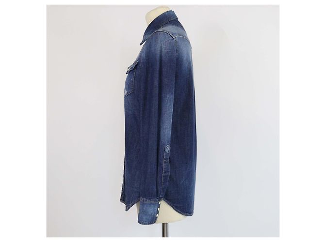 Camicia a maniche lunghe Dsquared2 in denim blu lavato e distressed - vista 2