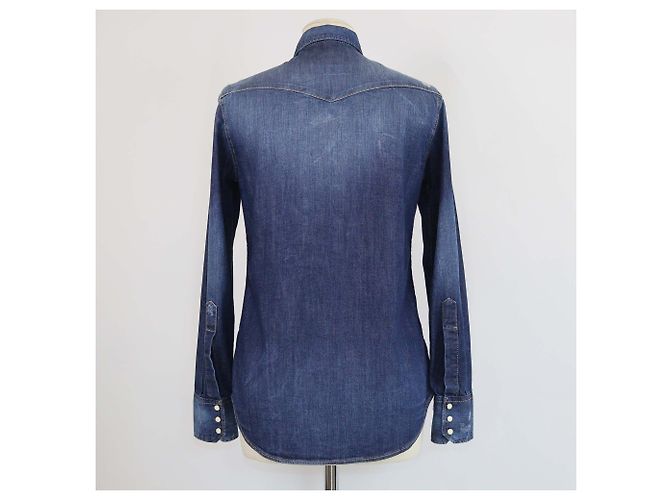 Camicia a maniche lunghe Dsquared2 in denim blu lavato e distressed - vista 3