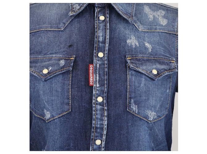 Camicia a maniche lunghe Dsquared2 in denim blu lavato e distressed - vista 4