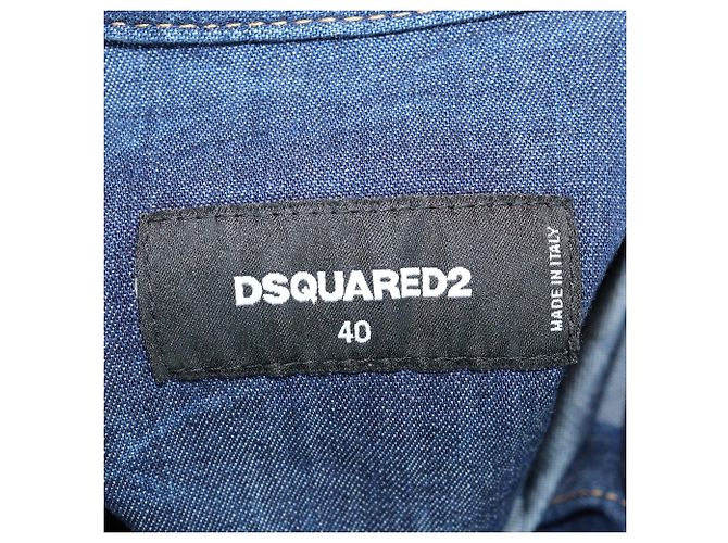 Camicia a maniche lunghe Dsquared2 in denim blu lavato e distressed - vista 5