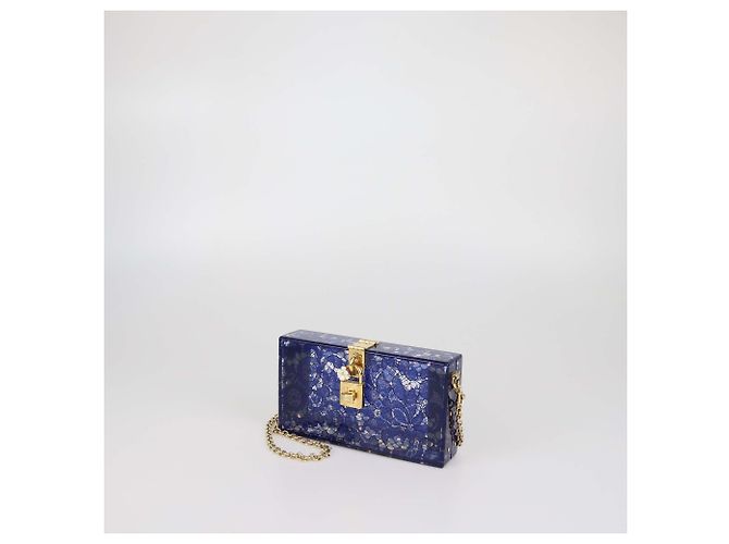 Clutch Dolce Box in acrilico con stampa pizzo Blu/Trasparente Dolce & Gabbana - vista 2