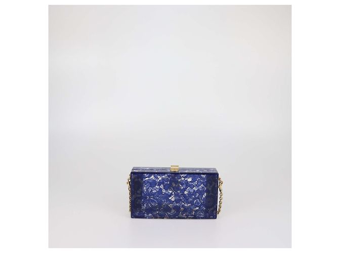 Clutch Dolce Box in acrilico con stampa pizzo Blu/Trasparente Dolce & Gabbana - vista 3