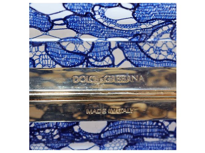 Clutch Dolce Box in acrilico con stampa pizzo Blu/Trasparente Dolce & Gabbana - vista 6