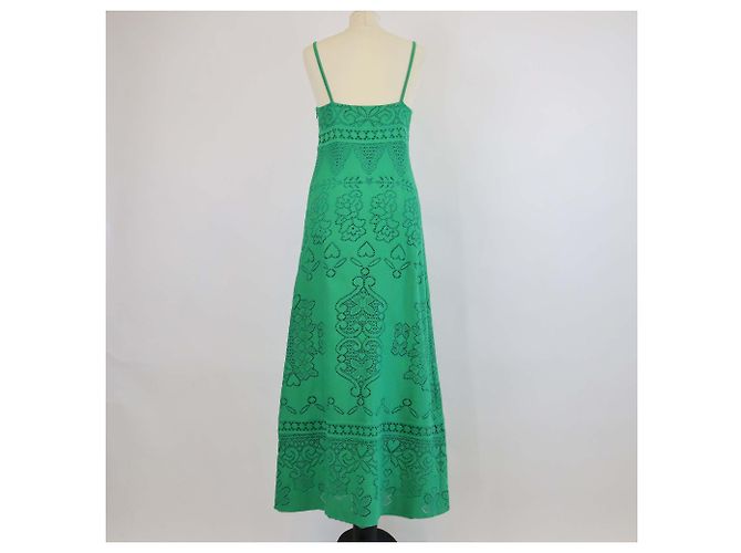 Vestido largo sin mangas Valentino de encaje de algodón verde - vista 3