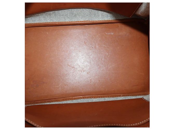 Hermès Borsa Birkin 35 Hermes Fauve/Natural Canvas e Pelle Barenia Permabrass Flag Rosso - vista 6