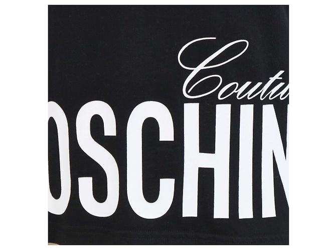 Camiseta de cuello redondo en algodón negro con estampado de logo Moschino Couture - vista 4
