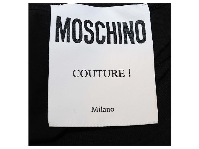 Camiseta de cuello redondo en algodón negro con estampado de logo Moschino Couture - vista 5
