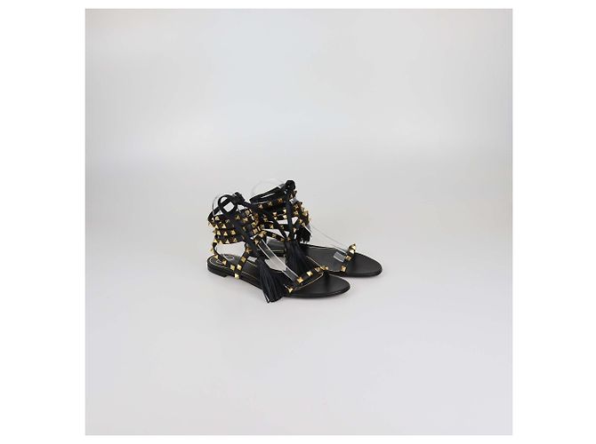 Sandali Gladiator con Nappine Rockstud in Pelle Nera Valentino Nero - vista 2