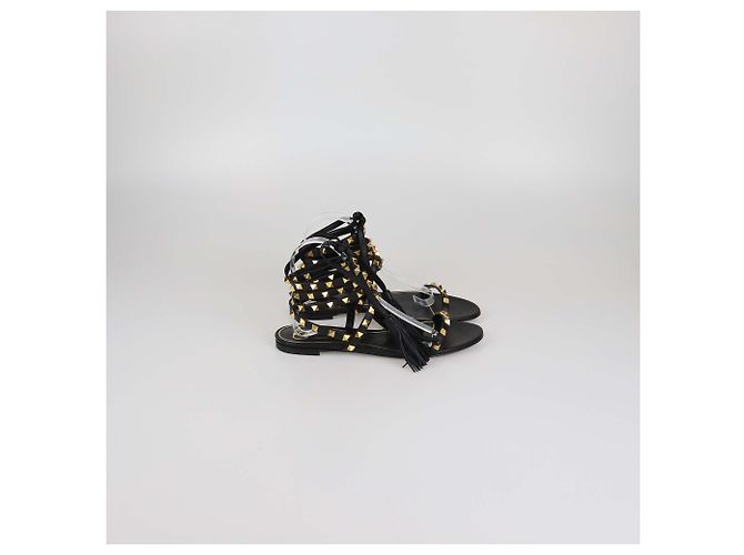 Sandali Gladiator con Nappine Rockstud in Pelle Nera Valentino Nero - vista 3