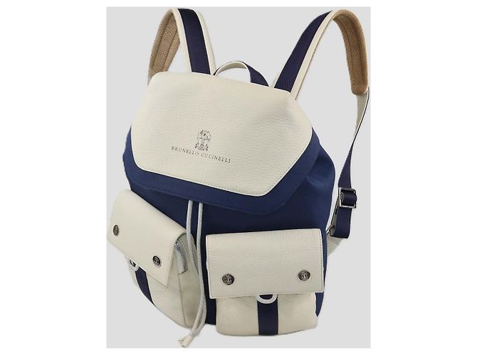 Mochila de cordón Brunello Cucinelli Kids en cuero y nailon Ivory/Blue Azul Crudo - vista 2