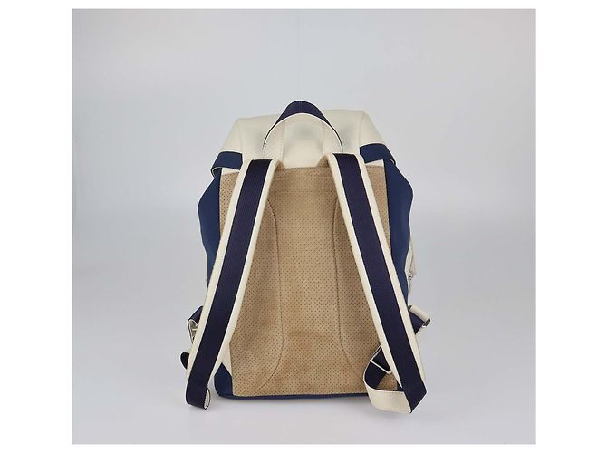 Mochila de cordón Brunello Cucinelli Kids en cuero y nailon Ivory/Blue Azul Crudo - vista 3