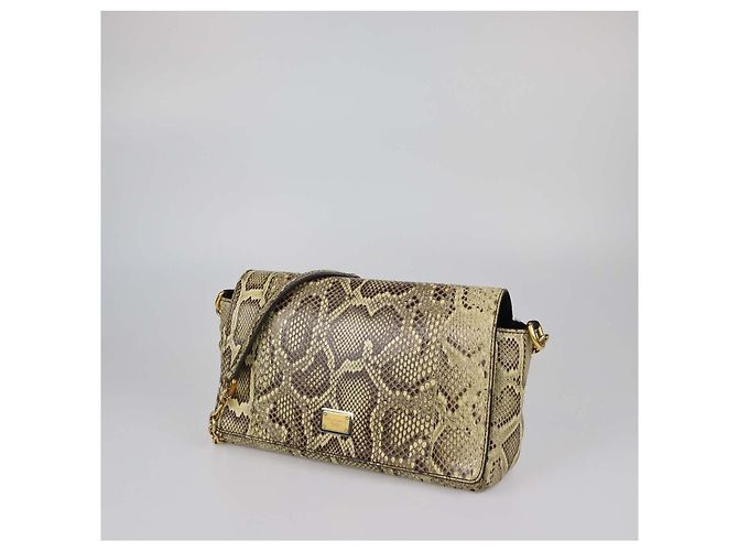Sac à rabat en python crème Dolce & Gabbana Écru - vue 2