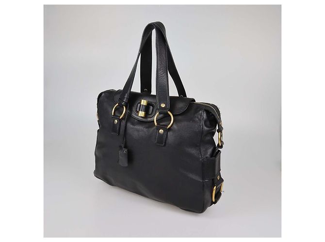 Yves Saint Laurent Rive Gauche Tote aus schwarzem Leder - Ansicht 2