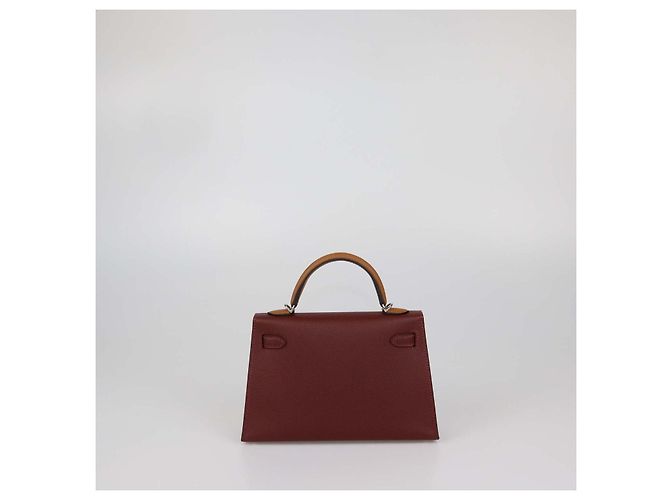 Hermès Rouge H, pelle Epsom Gold Mini Kelly Sellier II Bag Marrone Rosso - vista 3
