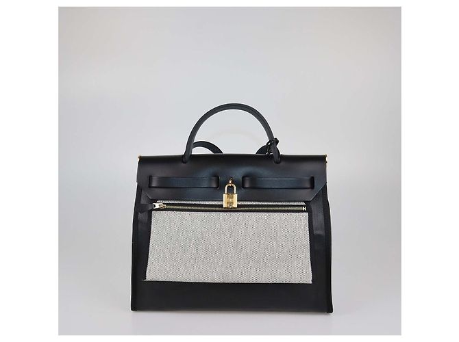 Hermès Borsa Hermes Herbag Zip Sellier 31 in canvas rivestito nero e pelle - vista 2