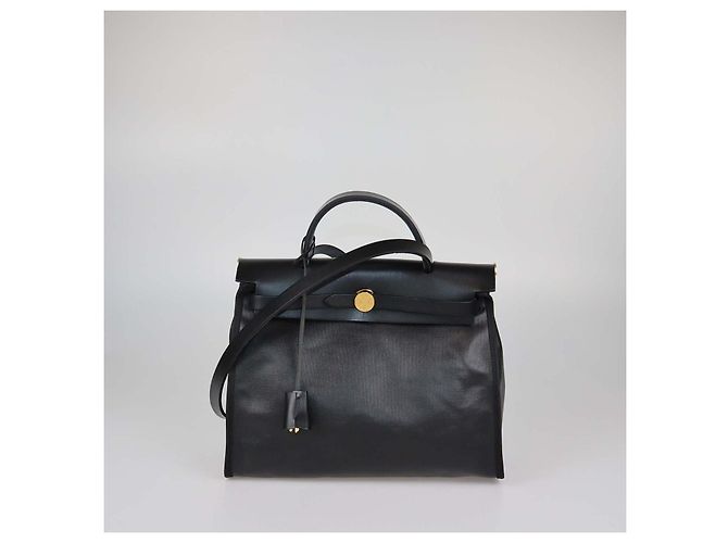 Hermès Borsa Hermes Herbag Zip Sellier 31 in canvas rivestito nero e pelle - vista 3