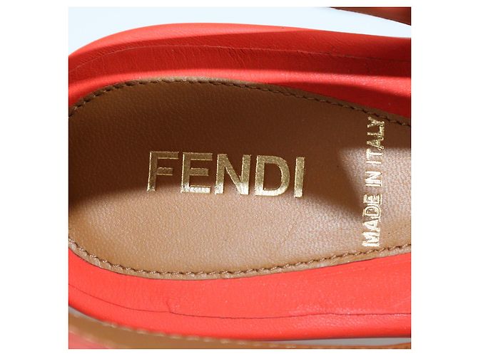 Fendi Red Leather Elastic Strap Platform Sandals - view 6