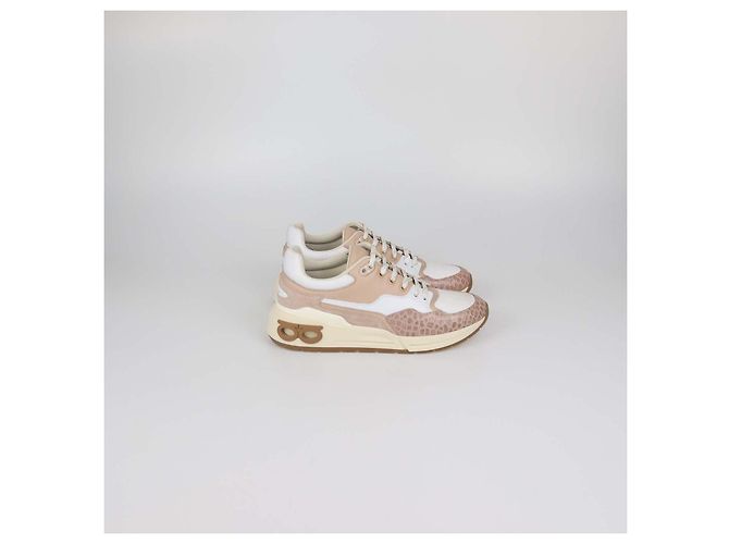 Sneakers basse Cosma in pelle e mesh beige/bianco Salvatore Ferragamo - vista 3