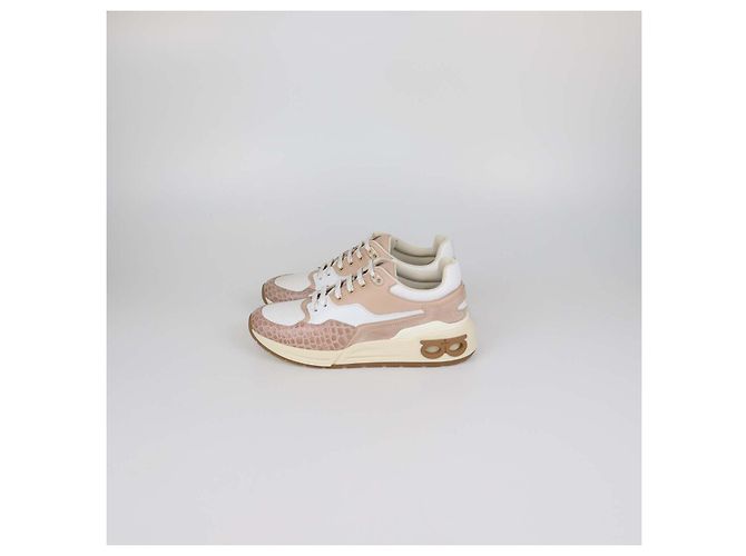 Sneakers basse Cosma in pelle e mesh beige/bianco Salvatore Ferragamo - vista 4