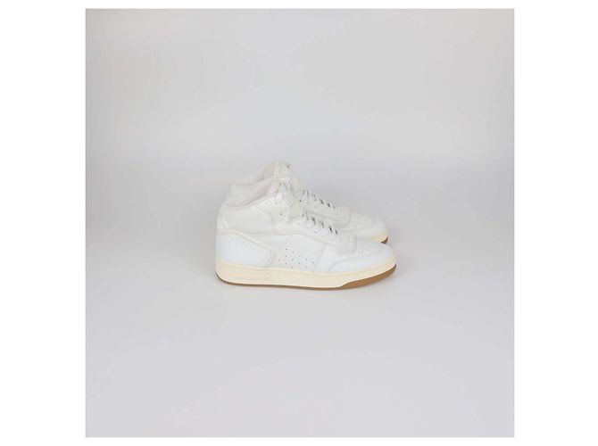 Sneakers alte SL 80 Saint Laurent in pelle bianca e tessuto Bianco - vista 3