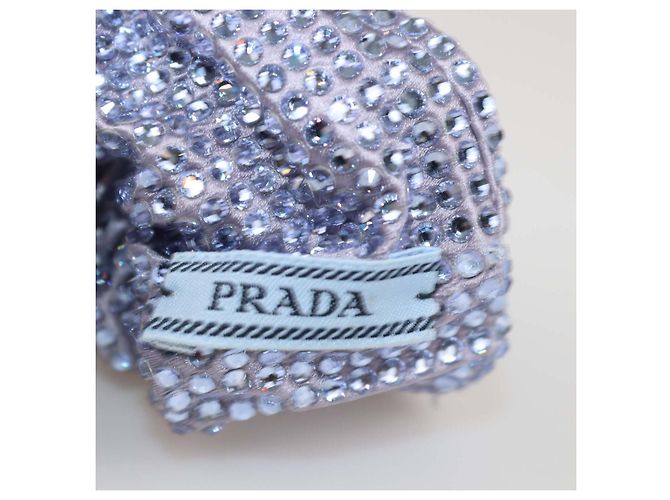 Scrunchie Prada in raso blu con strass Porpora - vista 5