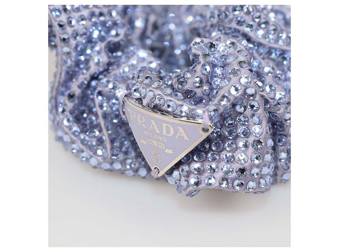 Scrunchie Prada in raso blu con strass Porpora - vista 6