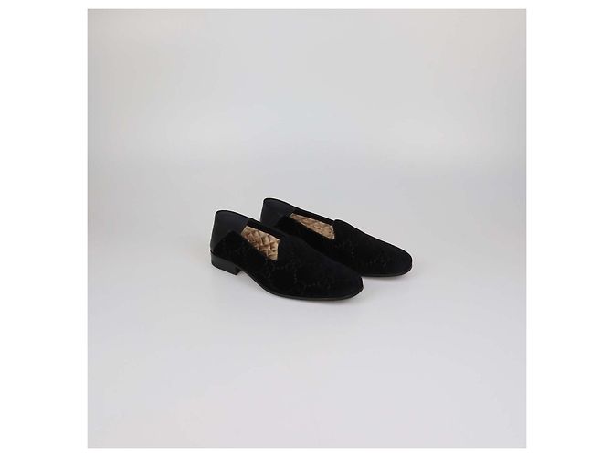 Mocassini Gucci in velluto e pelle nera con stampa Bee e motivo GG Nero - vista 2