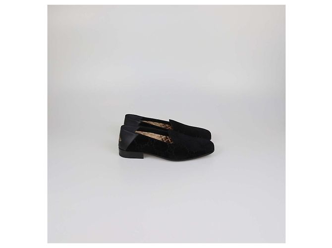 Mocassini Gucci in velluto e pelle nera con stampa Bee e motivo GG Nero - vista 3