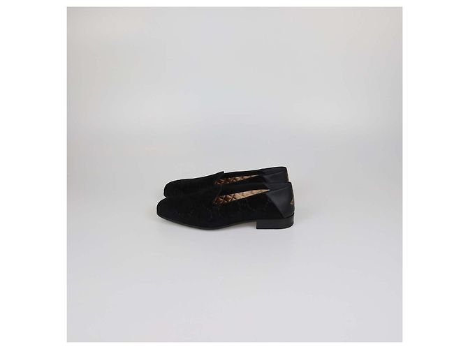 Mocassini Gucci in velluto e pelle nera con stampa Bee e motivo GG Nero - vista 4