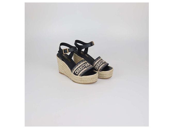 Sandali espadrillas con zeppa Dway in tela blu navy Christian Dior Nero - vista 2