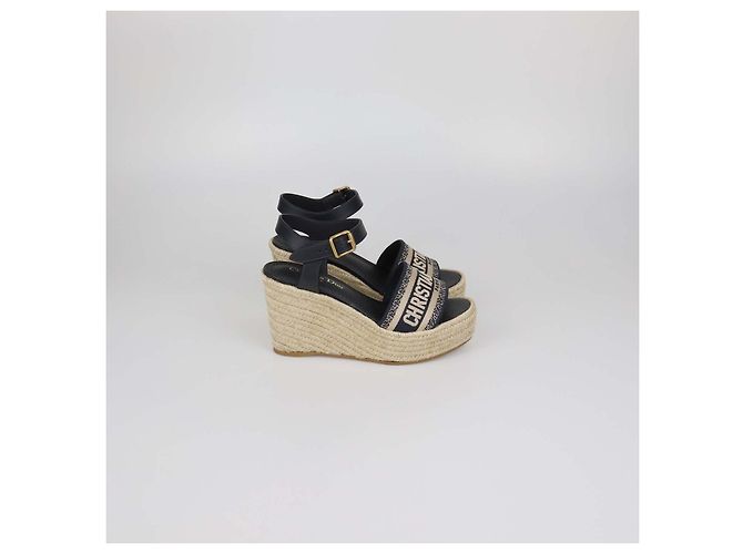 Sandali espadrillas con zeppa Dway in tela blu navy Christian Dior Nero - vista 3
