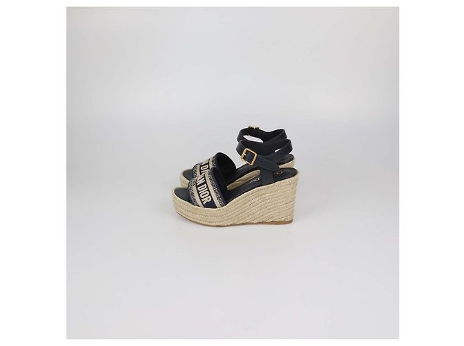 Sandali espadrillas con zeppa Dway in tela blu navy Christian Dior Nero - vista 4