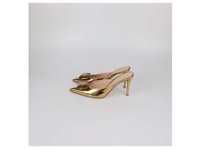 Mules Jaipur in pelle dorata e cristalli Gianvito Rossi D'oro - vista 4