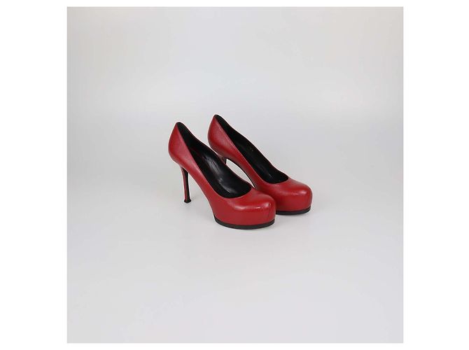 Escarpins à plateforme Tribtoo en cuir rouge Saint Laurent - vue 2