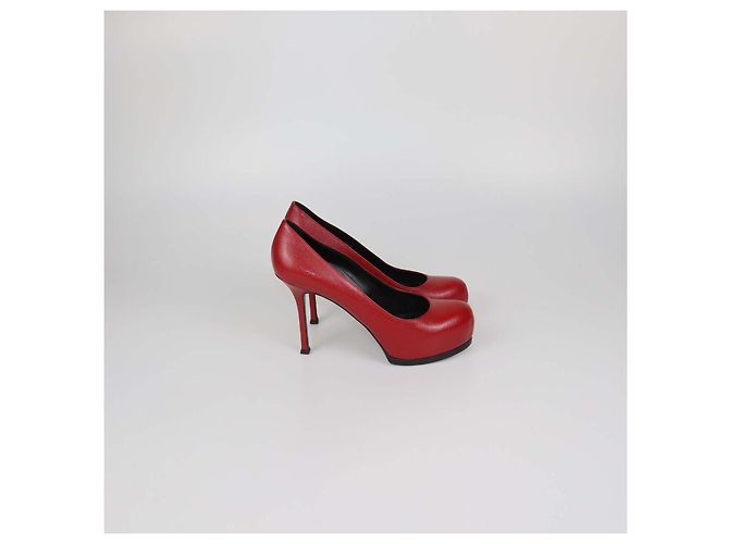 Escarpins à plateforme Tribtoo en cuir rouge Saint Laurent - vue 3