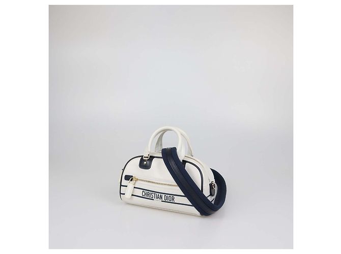 Borsa Bowling Micro Dior Vibe in pelle bianca/blu navy Christian Dior Bianco - vista 2