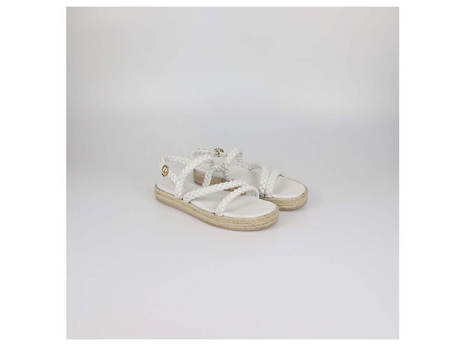 Sandali Espadrillas con Zeppa in Pelle Intrecciata Bianca Gianvito Rossi Bianco - vista 2