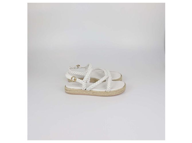 Sandali Espadrillas con Zeppa in Pelle Intrecciata Bianca Gianvito Rossi Bianco - vista 3