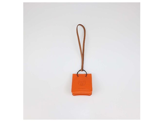 Hermès Ciondolo Shopping Bag in pelle arancione - vista 2